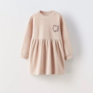 Zara Cream Corduroy Kids Dress with Embroidery